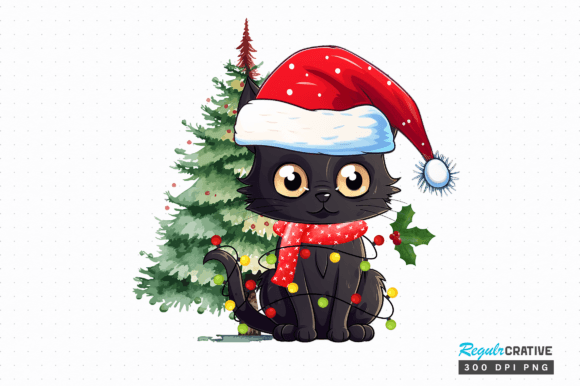 Black Cat Christmas Clipart Png Review