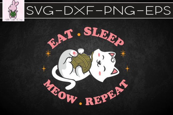 Funny Eat Sleep Meow Repeat Cat Embroidery