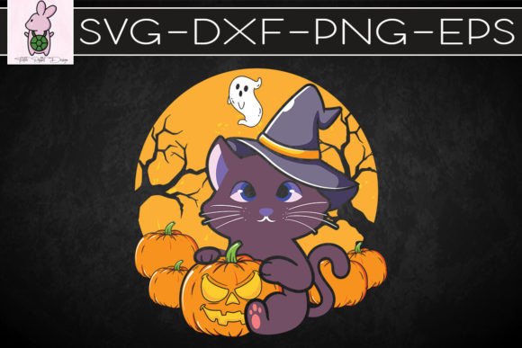Halloween Cute Cat Pumpkin Witch Hat Embroidery Design